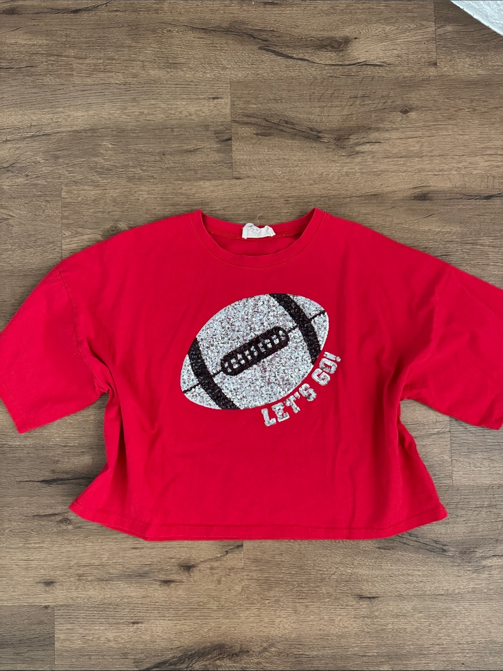 Peach Love California Red Short Sleeve Tee with Sequin Football
